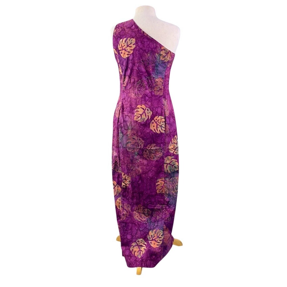 TropiCouture Womens Cotton Maxi Dress Size M Purple Batik Tropical Leaf One - Picture 3 of 11